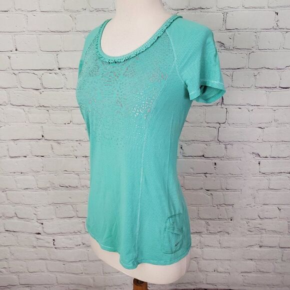 Lululemon Teal Silverescent Run Short Sleeve Top 4 Reflective Ruffle - Picture 3 of 8